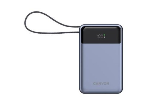 Power bank Canyon 20000mAh 65W LCD, built in cable, Dark Grey