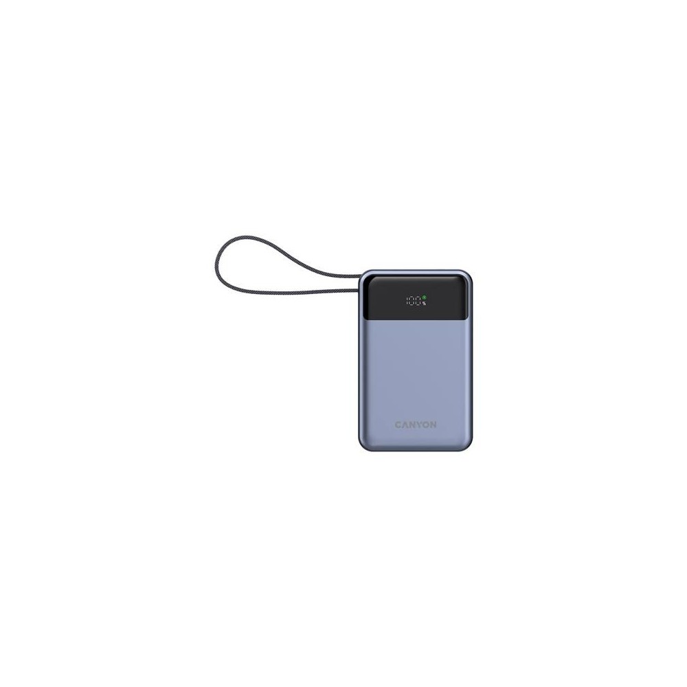 Power bank Canyon 20000mAh 65W LCD, built in cable, Dark Grey