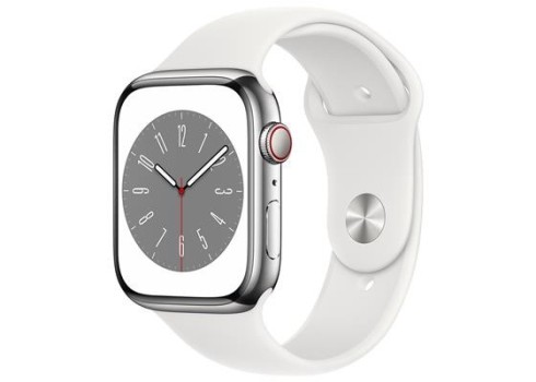 Apple Watch 8 Cellular 45mm Sts, silver-white sport band