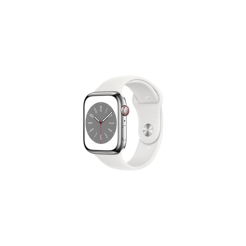 Apple Watch 8 Cellular 45mm Sts, silver-white sport band