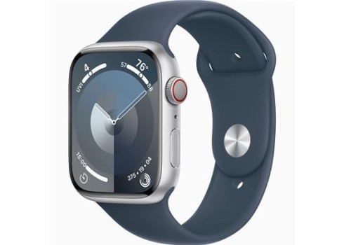 Apple Watch 9 Cellular 45mm Silver-Storm Blue Sport Band M-L