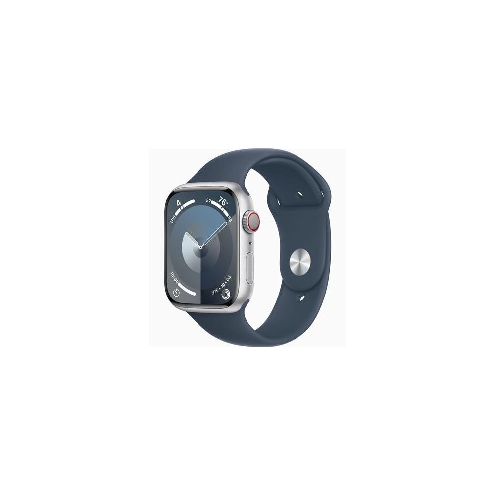 Apple Watch 9 Cellular 45mm Silver-Storm Blue Sport Band M-L