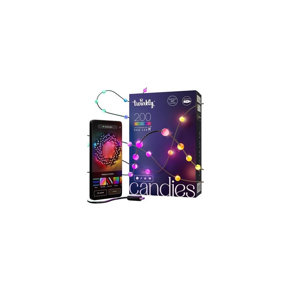 Twinkly Candies  200 Pearl-shaped, Green Wire, USB-C