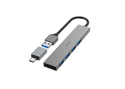 USB jagaja Hama 4 pesa USB 3.0 Ultra-Slim + USB-C Adapter