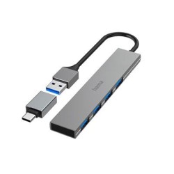 USB jagaja Hama 4 pesa USB 3.0 Ultra-Slim + USB-C Adapter