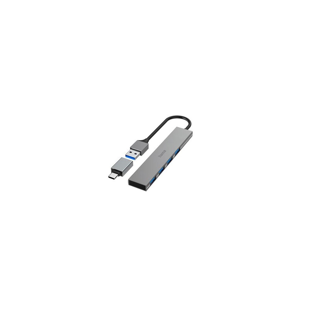 USB jagaja Hama 4 pesa USB 3.0 Ultra-Slim + USB-C Adapter