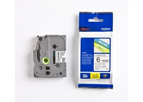 Lint Brother TZE211 6mm must-valge 8m