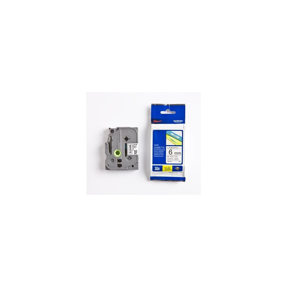 Lint Brother TZE211 6mm must-valge 8m