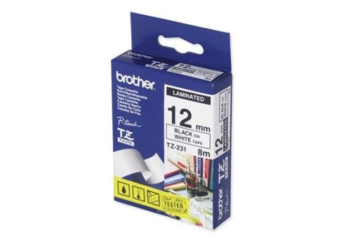 Lint Brother TZE231 12mm must-valge 8m