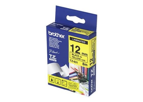 Lint Brother TZE631 12mm must-kollane 8m