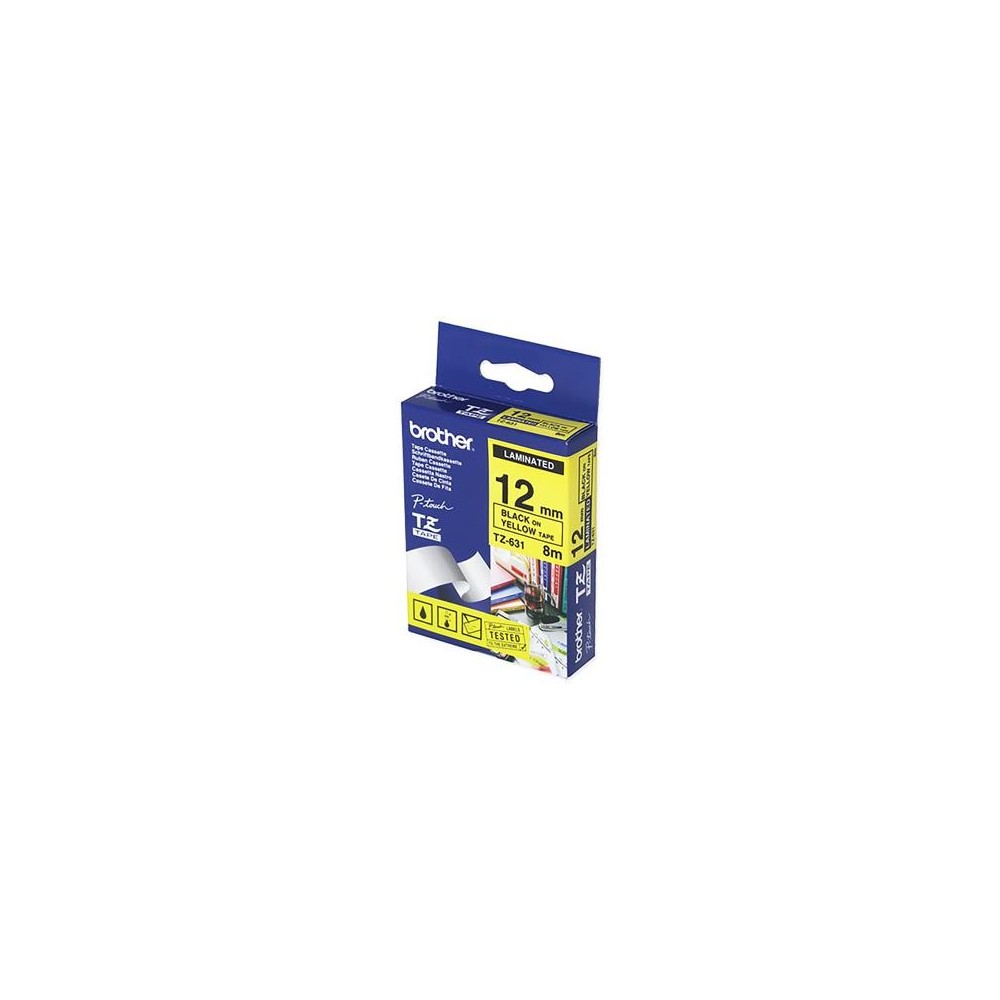 Lint Brother TZE631 12mm must-kollane 8m