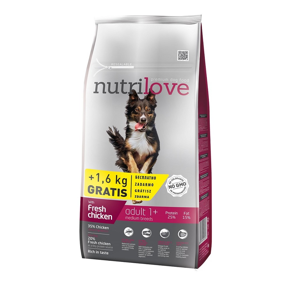 Nutrilove koeratoit adult medium fresh chicken 8kg