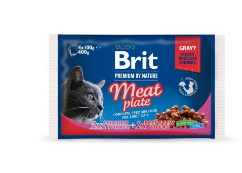 Brit Premium Meat Plate multipakk märgtoit kassidele 4x100g