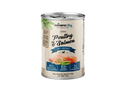 Chicopee Pure Poultry & Salmon konserv koertele 400g