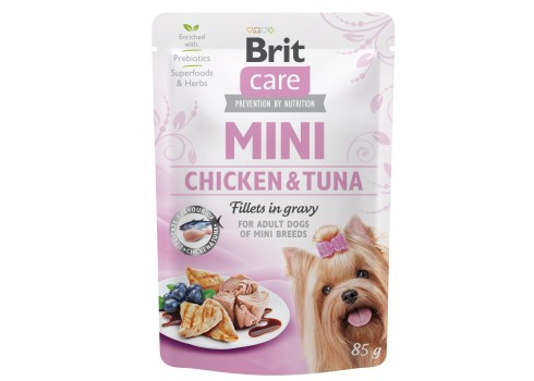 Brit Care Mini pouch Chicken & Tuna fillets in gravy einekotike koertele 85g