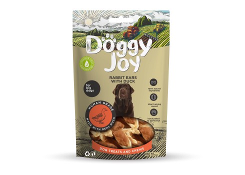 Doggy Joy rabbit ears with duck närimismaiused koertele 90g