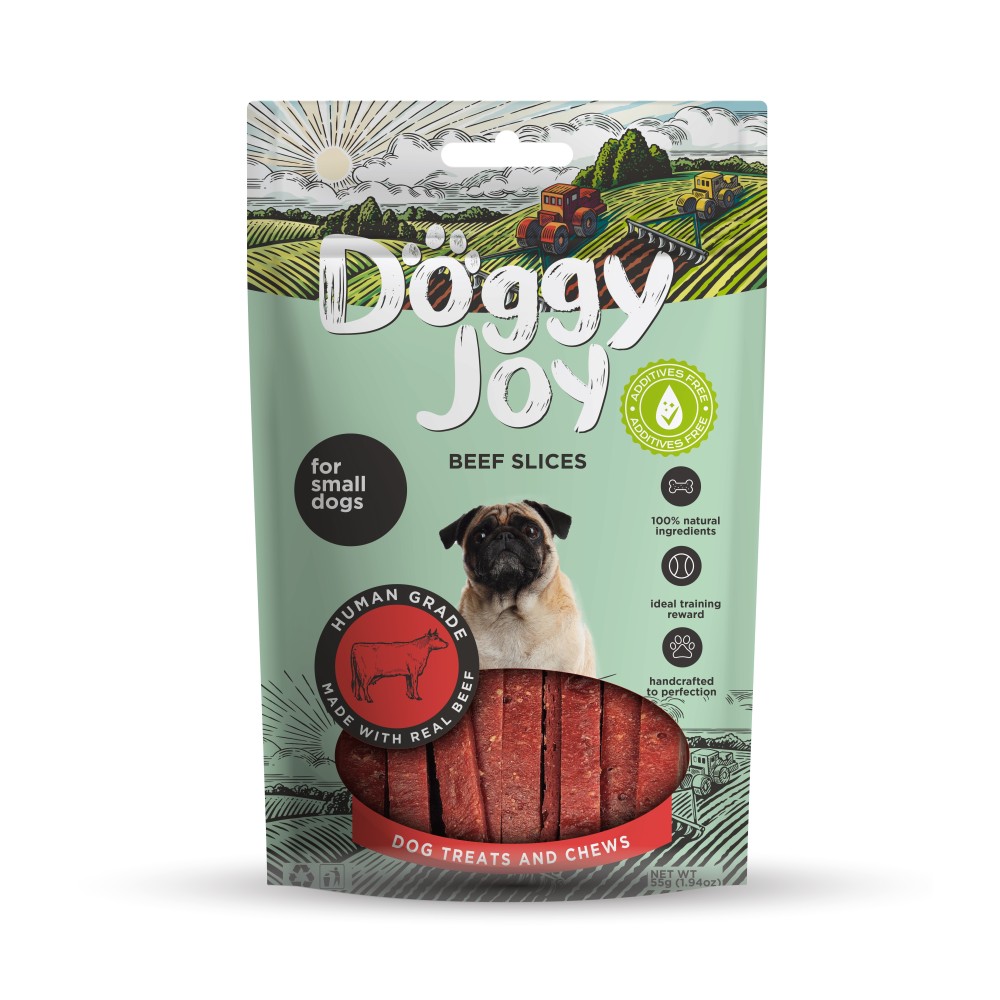 Doggy Joy beef slices närimismaiused koerale 55g Doggy Joy beef slices närimismaiused koerale 55g