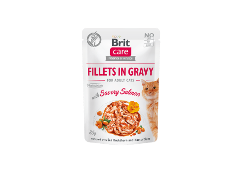Brit Care Fillets in Gravy Savory Salmon märgtoit kassidele 85g