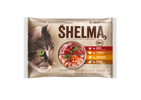 Shelma kassieined lihaga 4x85g veis, kana, part, kalkun kastmes