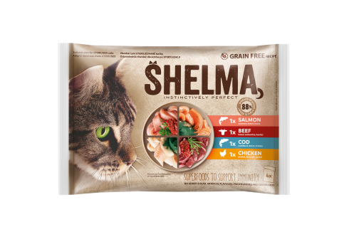Shelma kassieined liha-kala 4x85g lõhe, tursk, veis, kana kastmes