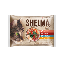 Shelma kassieined liha-kala 4x85g lõhe, tursk, veis, kana kastmes