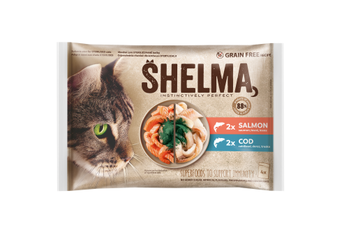 Shelma kassieined kala 4x85g lõhefileed, tursafileed spirulina kastmes