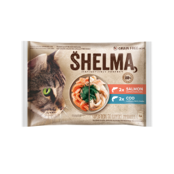 Shelma kassieined kala 4x85g lõhefileed, tursafileed spirulina kastmes