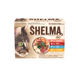 Shelma kassieined liha-kala 12x85g lõhe, tursk, veis, kana kastmes