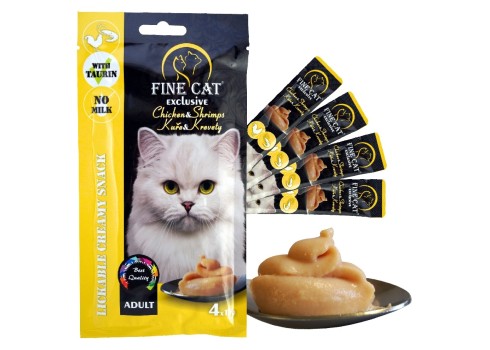 FINE CAT Exclusive KANA JA KREVETI Kreemjas suupiste kassidele 4x15g