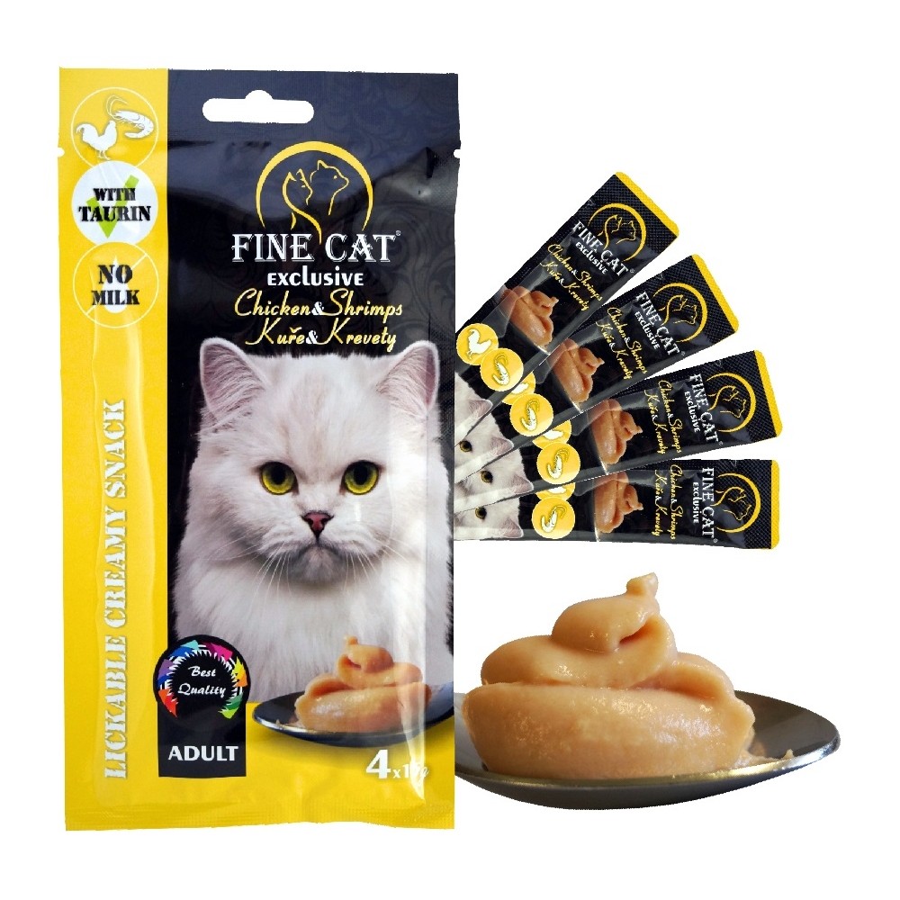 FINE CAT Exclusive KANA JA KREVETI Kreemjas suupiste kassidele 4x15g