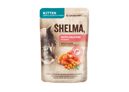 Shelma kassieine KITTEN lõhefileed astelpaju- ja linaseemneõliga kastmes 28x85g
