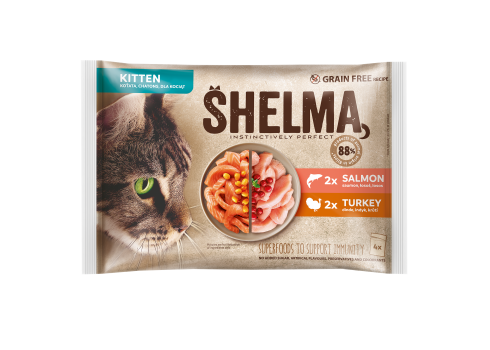 Shelma kassieined KITTEN 4x85g lõhefileed ja kalkunifileed kastmes