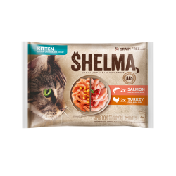 Shelma kassieined KITTEN 4x85g lõhefileed ja kalkunifileed kastmes