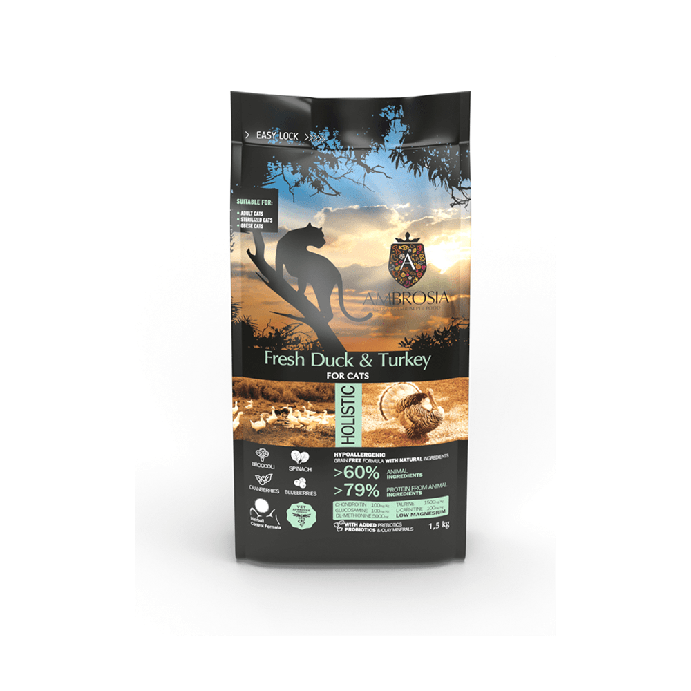Ambrosia Teraviljavaba Värske Pardi ja Kalkunilihaga kassidele 3kg (2x1,5kg)