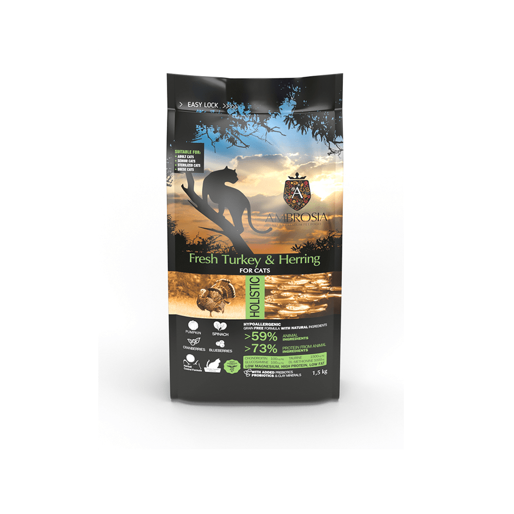 Ambrosia Teraviljavaba Värske Kalkuni ja Heeringaga kassidele 3kg 2x1,5kg