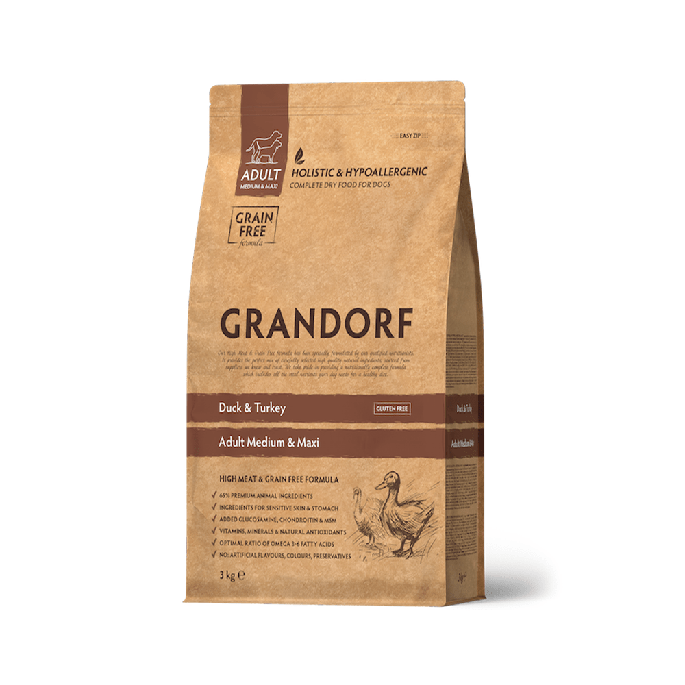 Grandorf Pardiliha ja Kalkuniliha Täiskasvanud Keskmistele ja Suurtele Koertele 6kg (2x3kg)