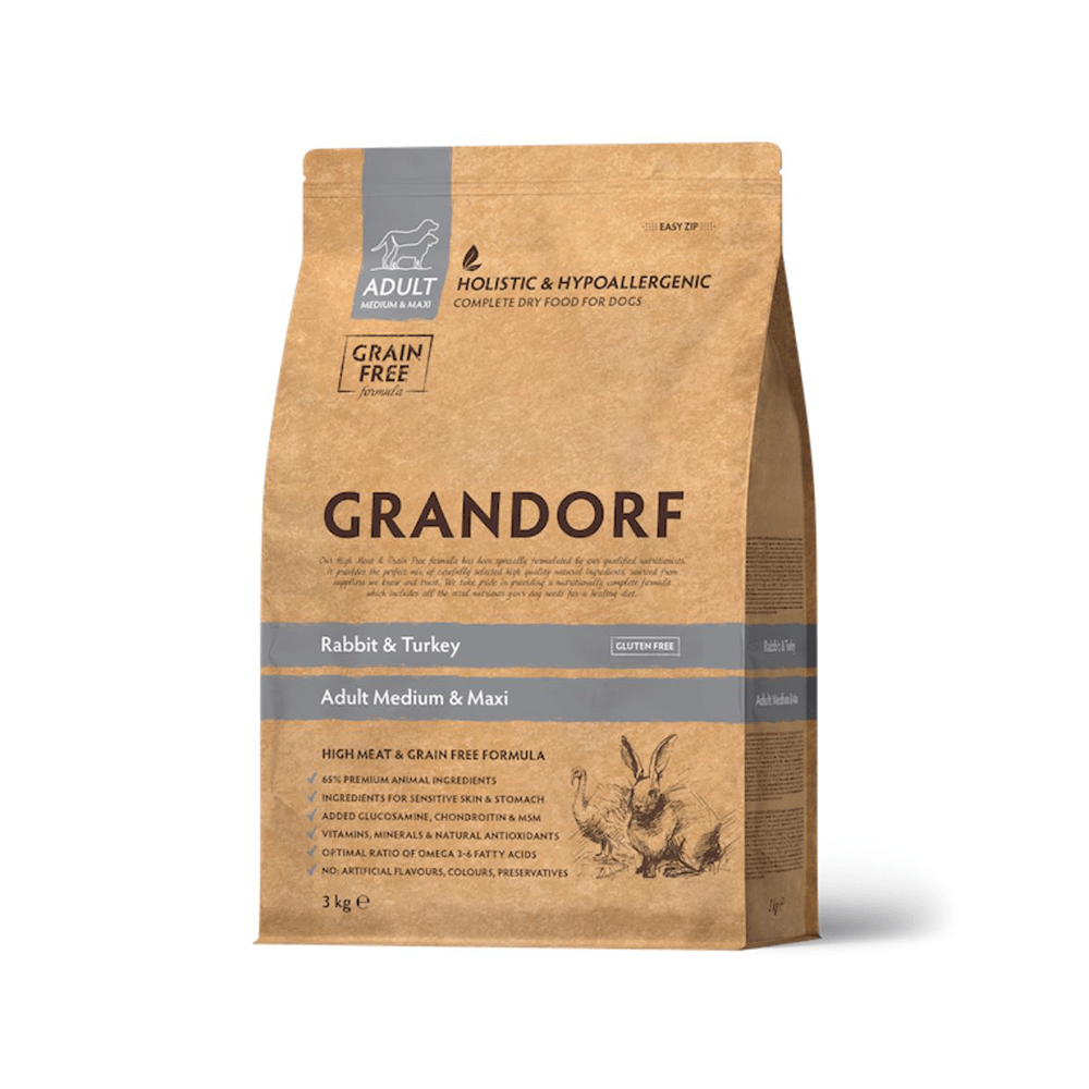 Grandorf Jänese- ja Kalkuniliha Täiskasvanud Keskmist ja Suurt Kasvu Koertele 6kg (2x3kg)