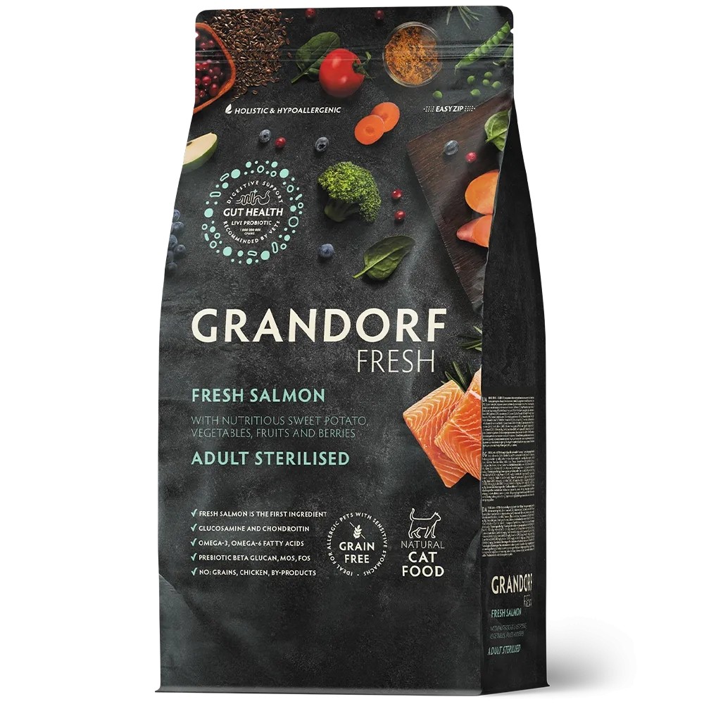 Grandorf Cat Fresh Värske Lõhe ja Bataat Täiskasvanud Steriliseeritud Kassidele 2kg