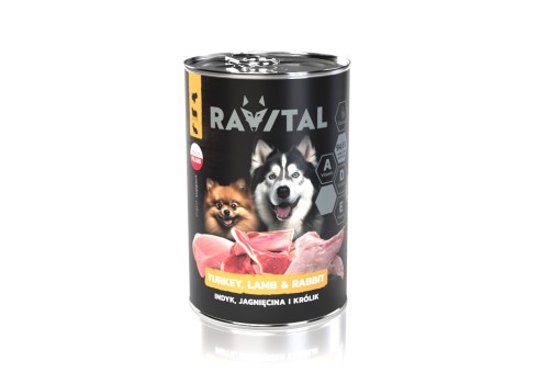 Ravital Turkey, Lamb & Rabbit konserv koerale 400g