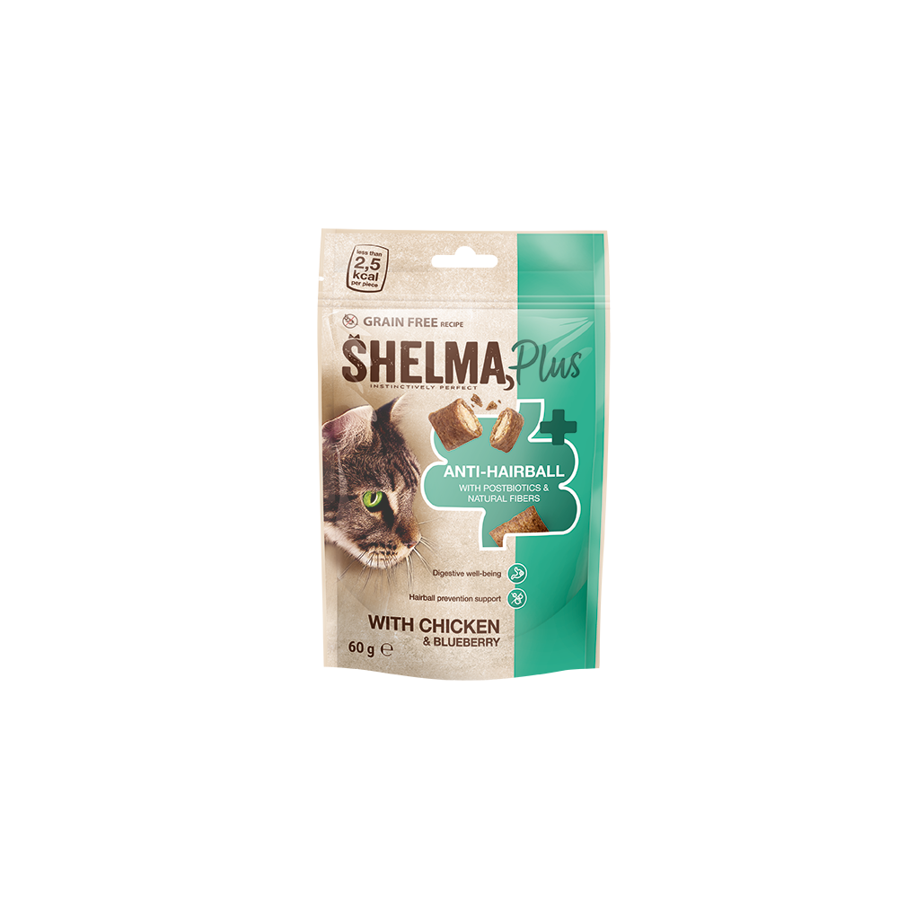 Shelma HAIRBALL kana-ja mustikatäidisega padjakesed 60g