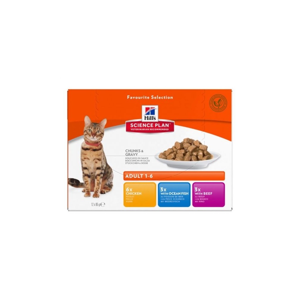 Hill´s Feline Adult Multipack kana/kala/veis kassikonserv 12x85g