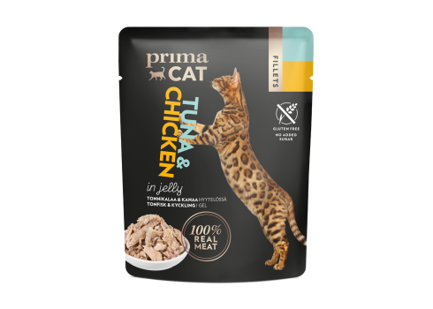 Prima Cat kassi einekotike kanaliha juustuga ja tuunikala-kanaliha tarrendis 4x50g