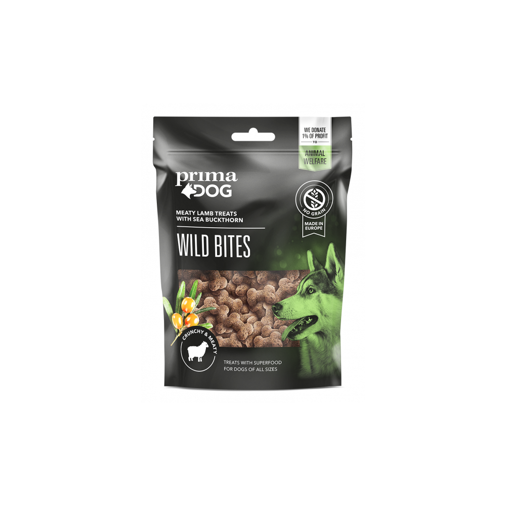 Prima Dog Wild Bitesi lambaliha ja astelpajumarjadega koeramaius 4x100g