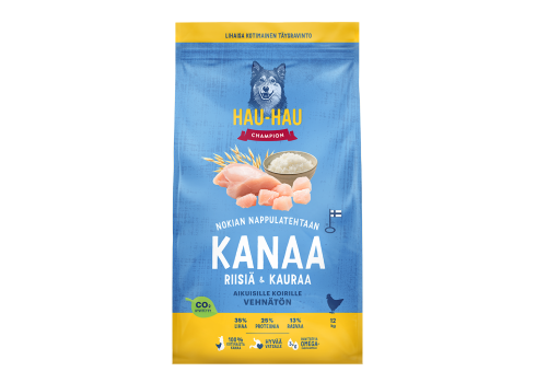 Hau Hau täistoit kana-riis-kaer kõikidele täiskasvanud koertele 4kg