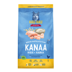 Hau Hau täistoit kana-riis-kaer kõikidele täiskasvanud koertele 4kg