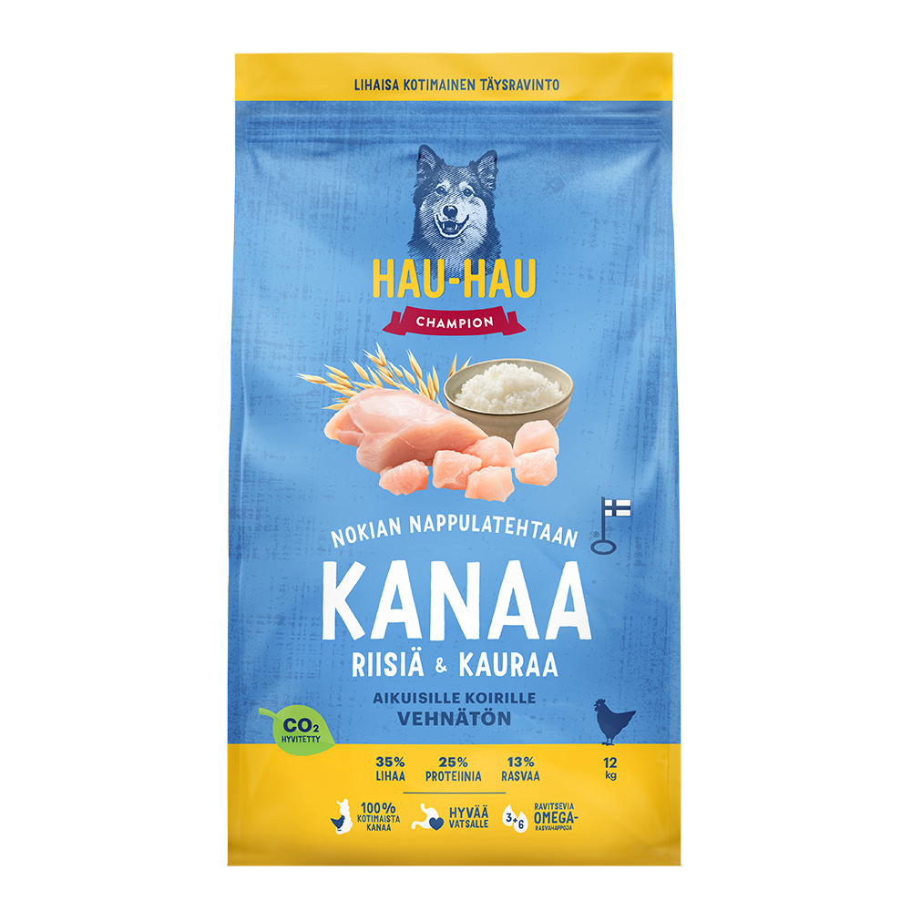 Hau Hau täistoit kana-riis-kaer kõikidele täiskasvanud koertele 4kg