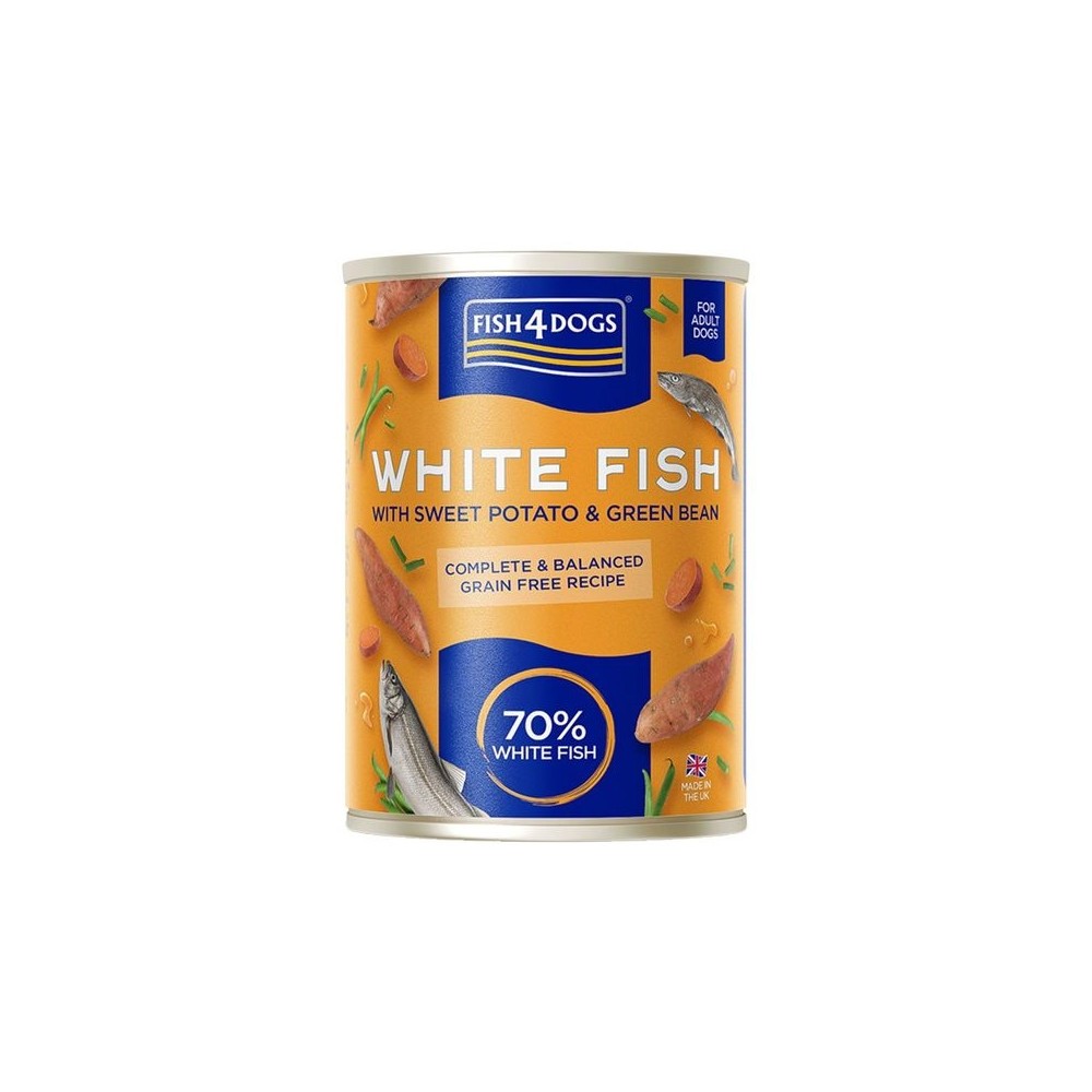 Fish4Dogs konserv koertele valge kala-bataat-rohelised aedoad 395g