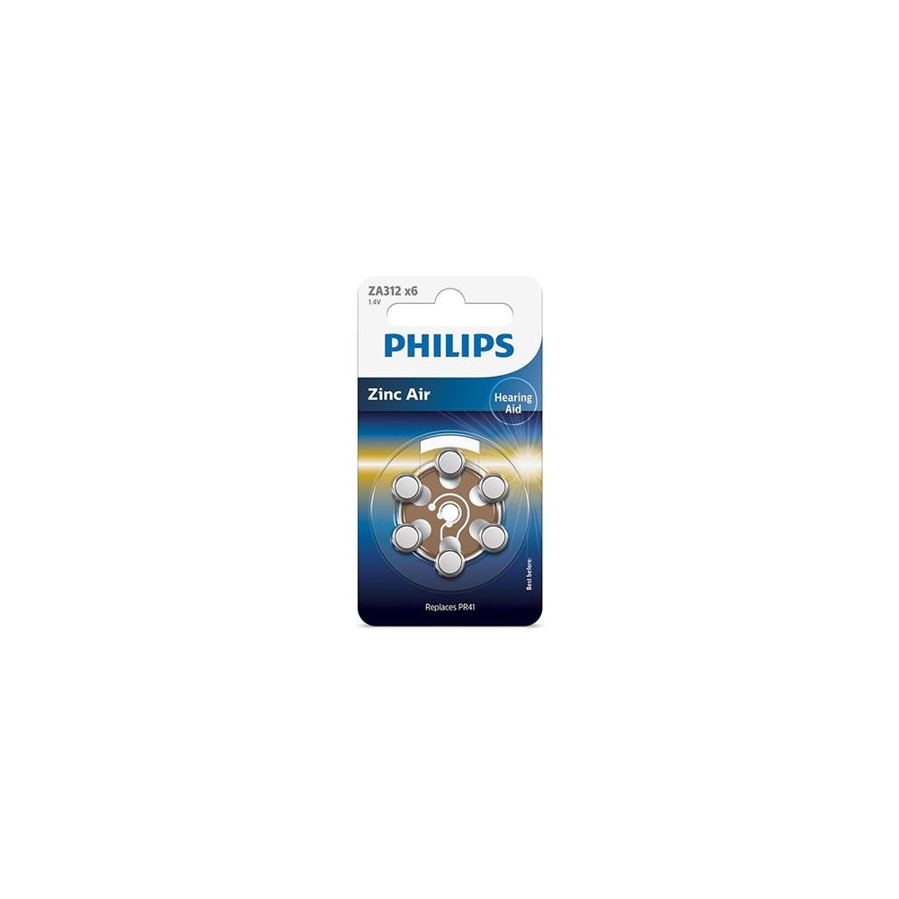 Patarei Philips ZA312 1.4 V 6 tk Zinc Air PR41
