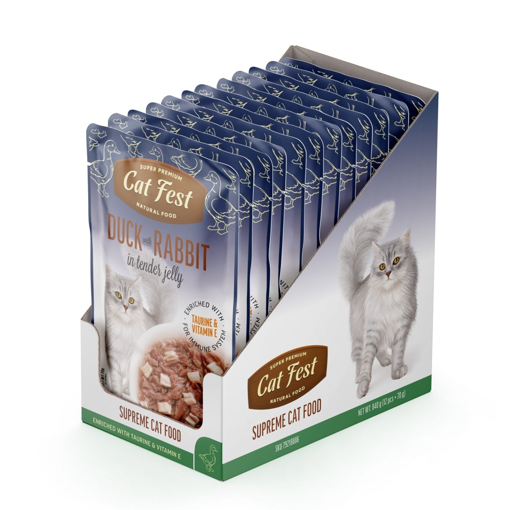 Cat Fest Duck with rabbit in jelly einekotike kassile 12x70g Cat Fest Duck with rabbit in jelly einekotike kassile 12x70g