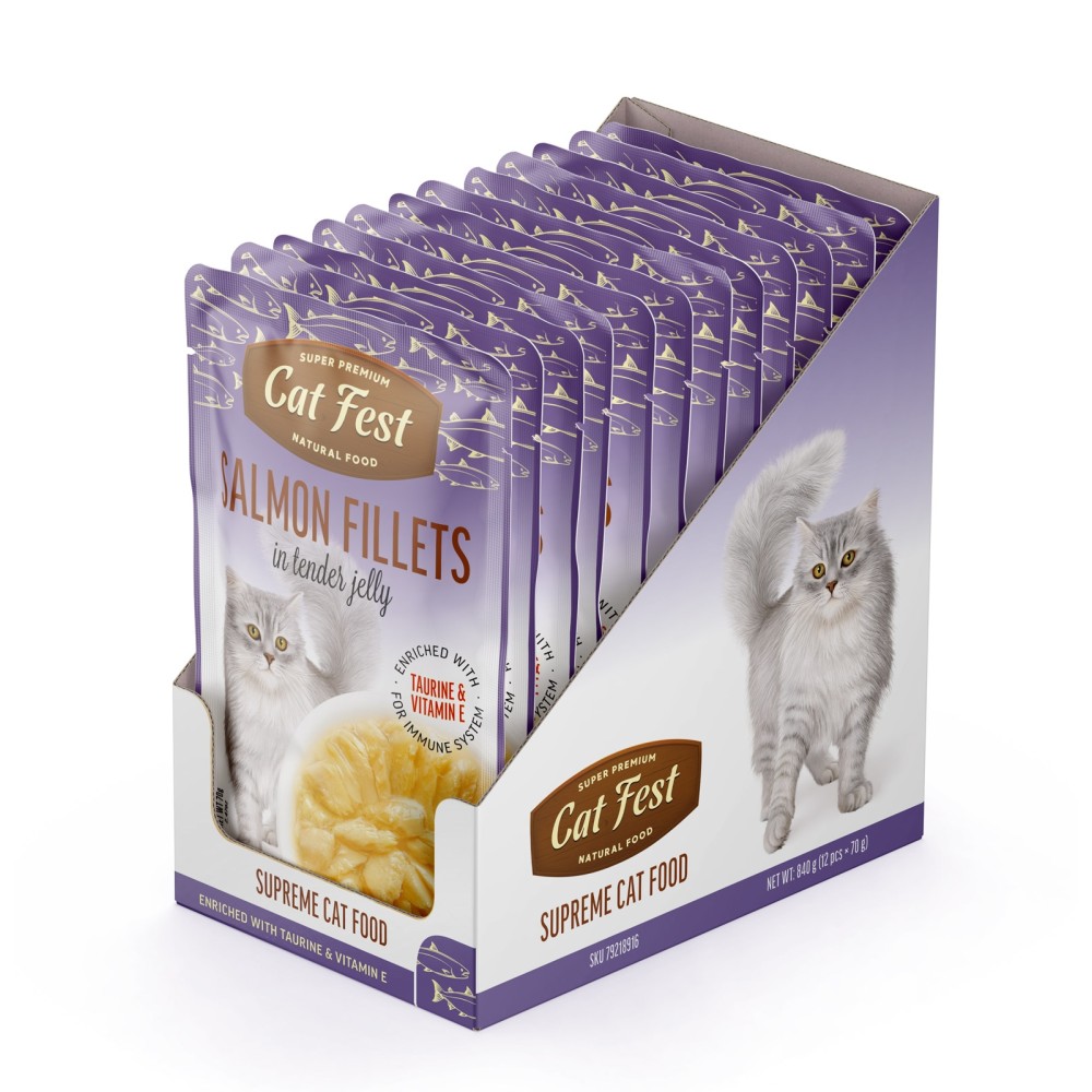 Cat Fest Salmon fillets in jelly einekotike kassile 12x70g Cat Fest Salmon fillets in jelly einekotike kassile 12x70g